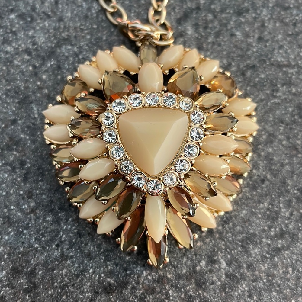 Banana Republic heart necklace tan brown stones faux diamonds